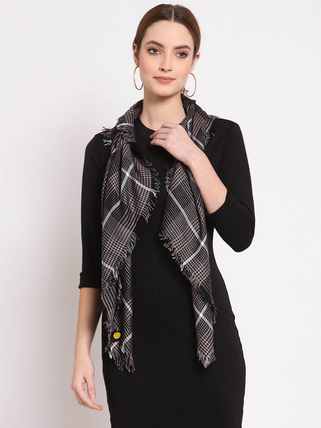 Anekaant Women Black & White Checked Scarf Price in India