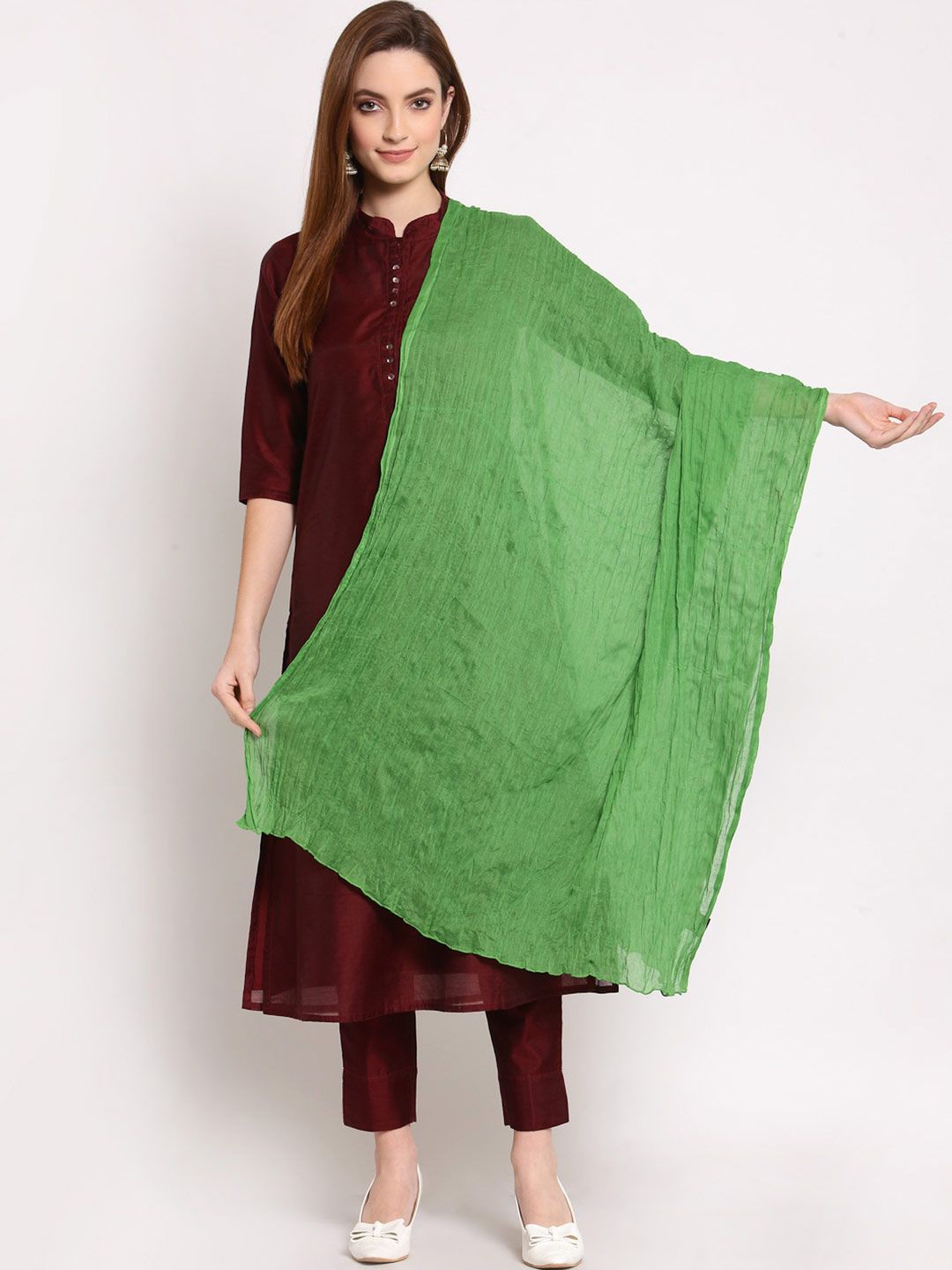 Anekaant Women Green Crinkled Cotton Stole Price in India