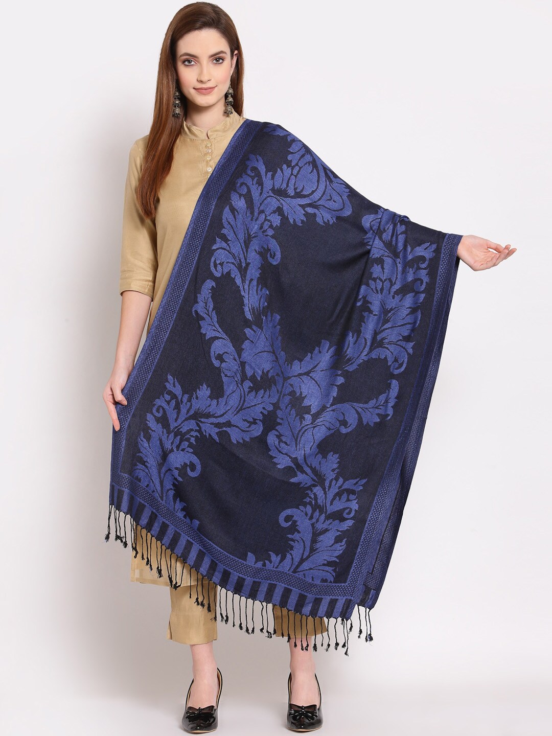 Anekaant Women Purple & Black Woven Design Shawl Price in India