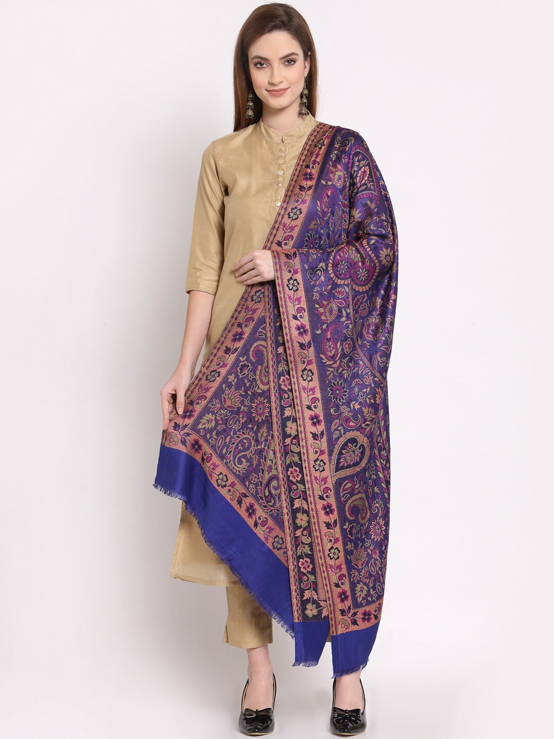 Anekaant Women Blue & Purple Woven Design Shawl Price in India