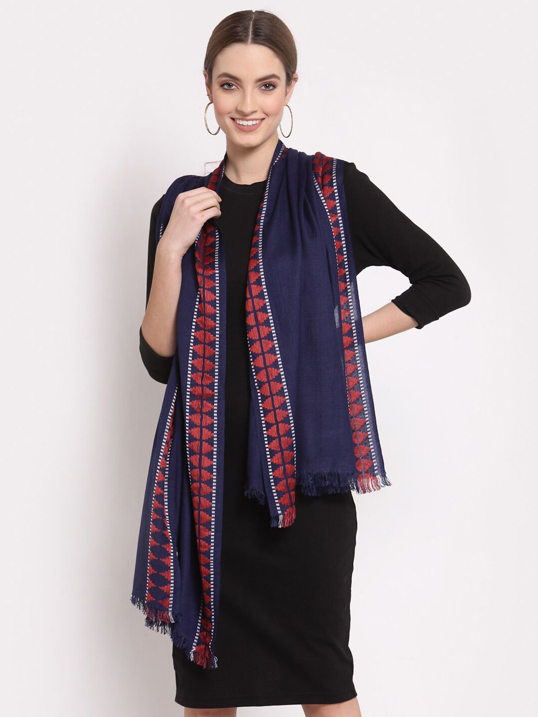 Anekaant Women Navy Blue & Red Printed Scarf Price in India