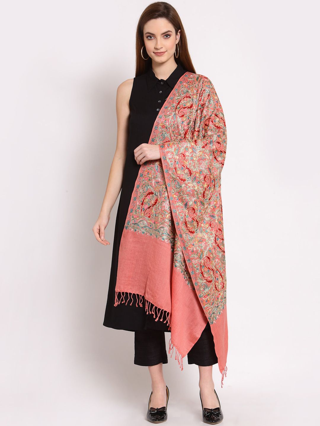 Anekaant Coral Paisley Embroidered Woolen Shawl (200 x 70 cm) Price in India