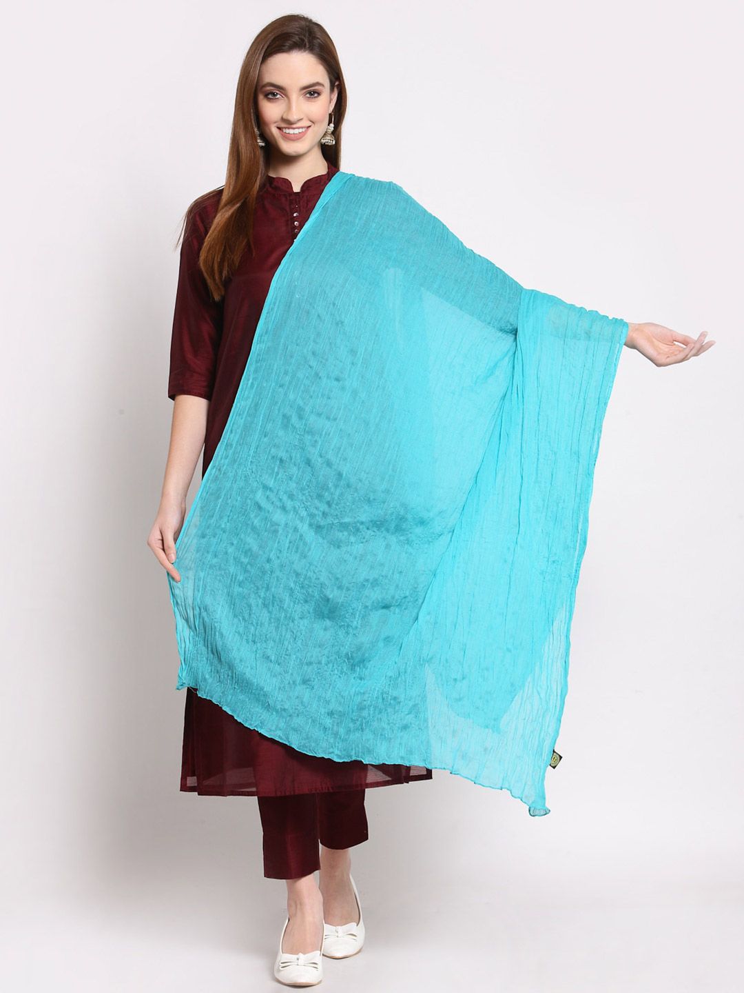 Anekaant Women Blue Crinkled Stole Price in India