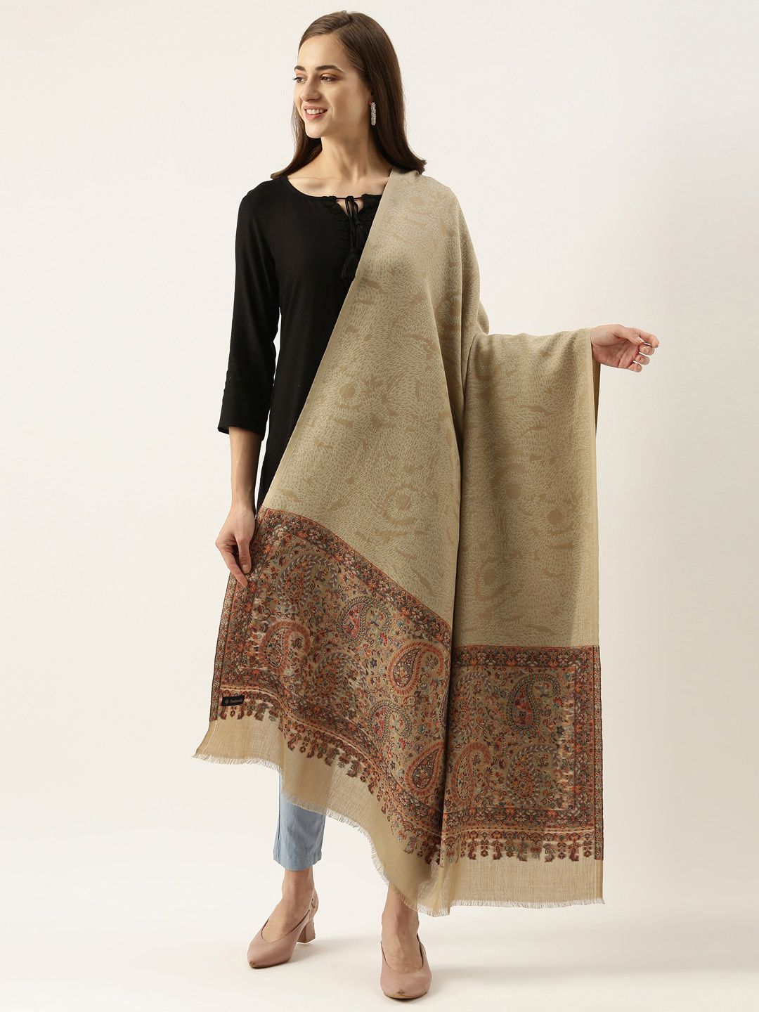 Pashmoda Womens Beige Kaani Woven Design Shawl Price in India