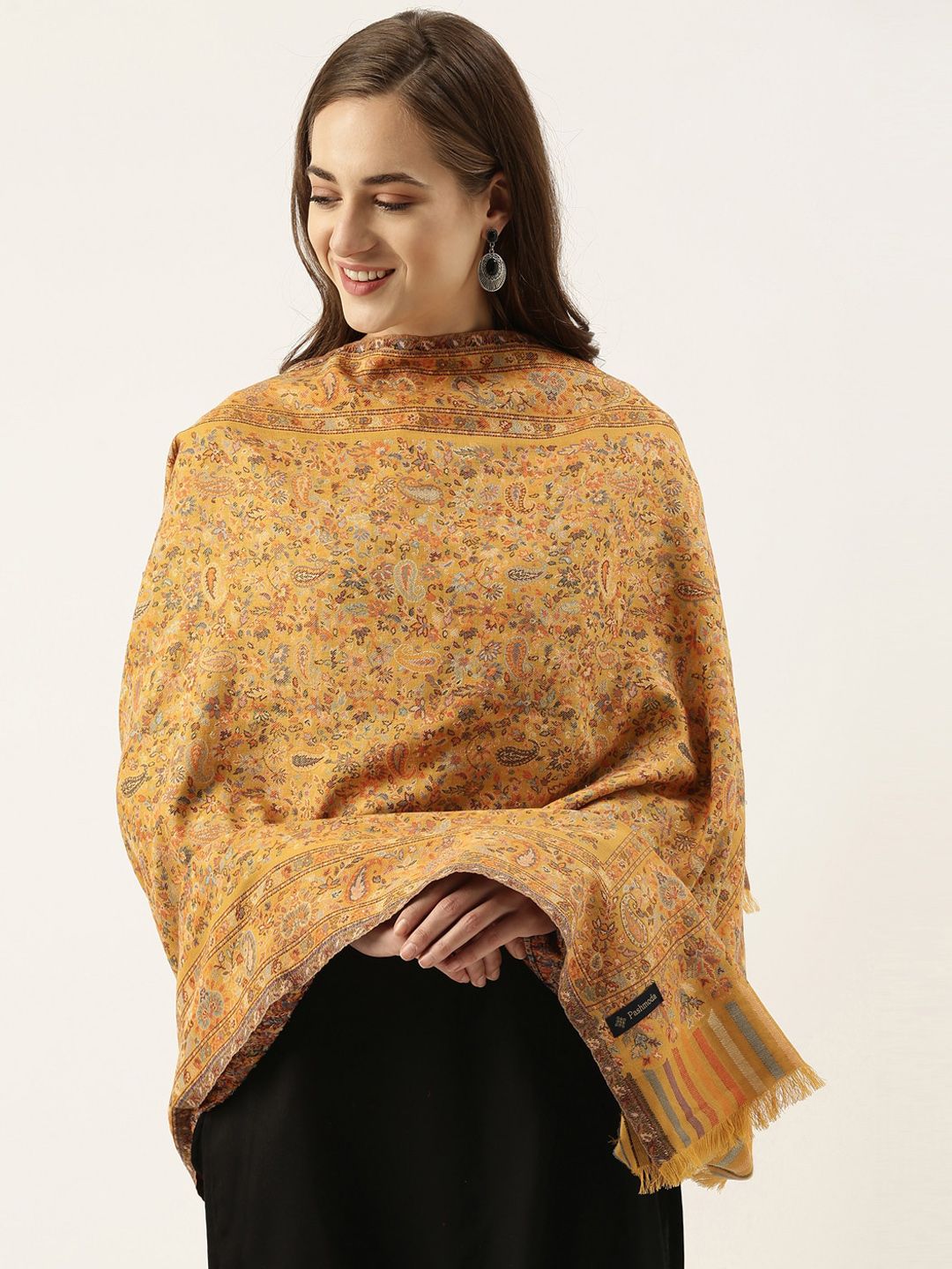 Pashmoda Women Yellow Kaani Woven Design Shawl Price in India