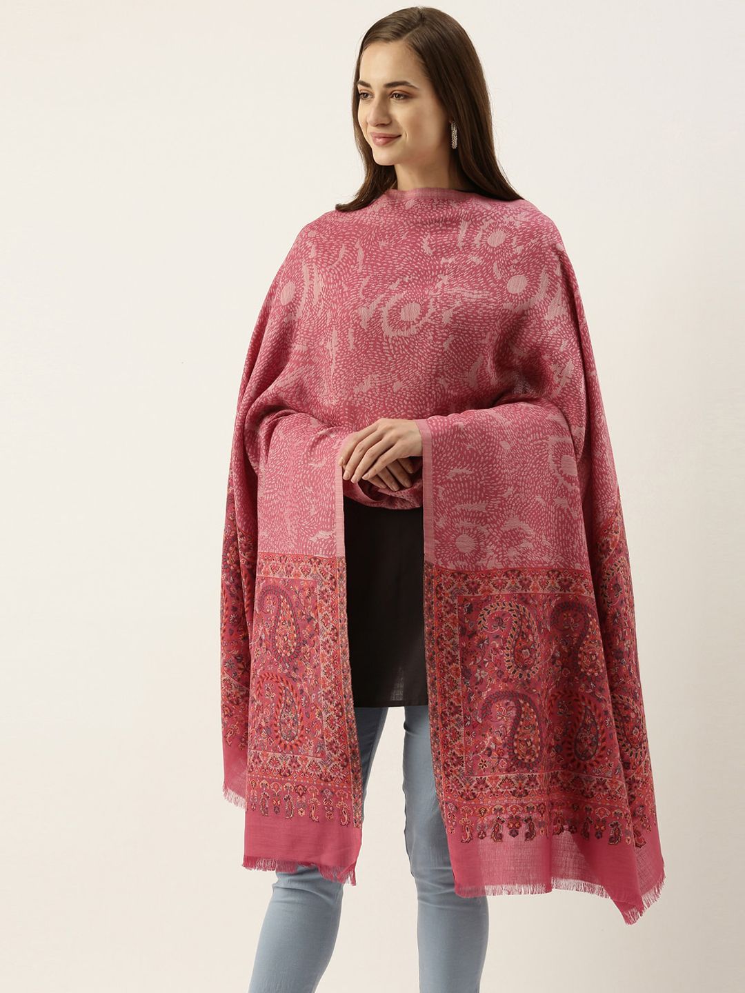 Pashmoda Women Pink Kaani Woven Design Shawl Price in India