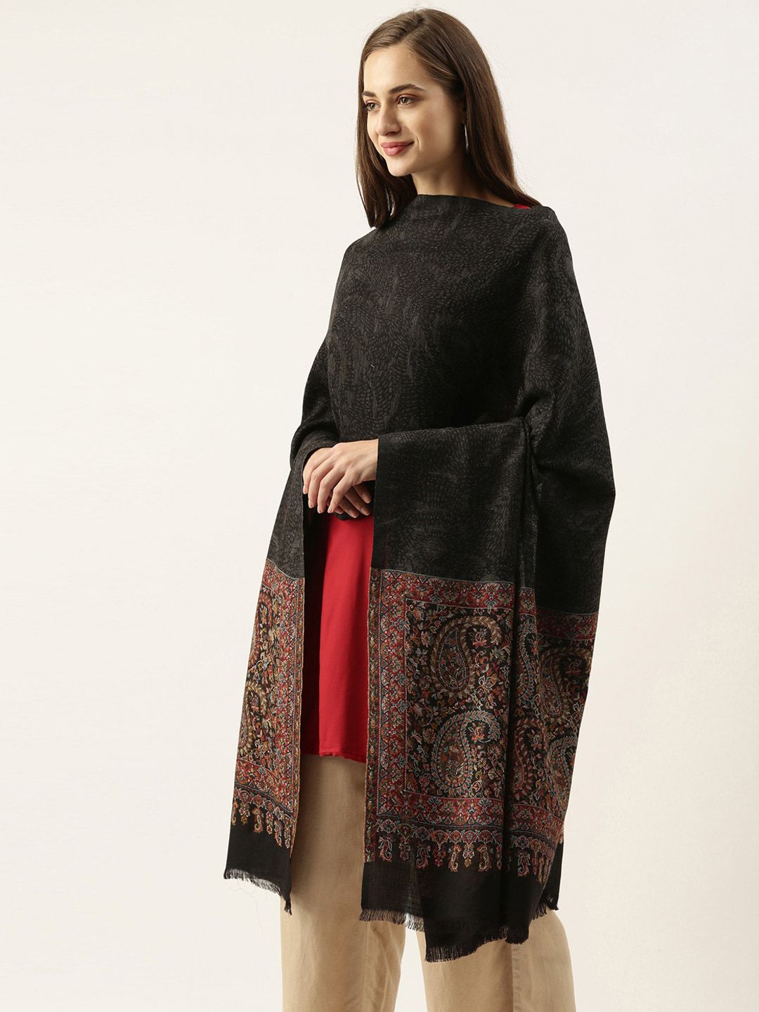 Pashmoda Women Black Kaani Woven Shawl Price in India