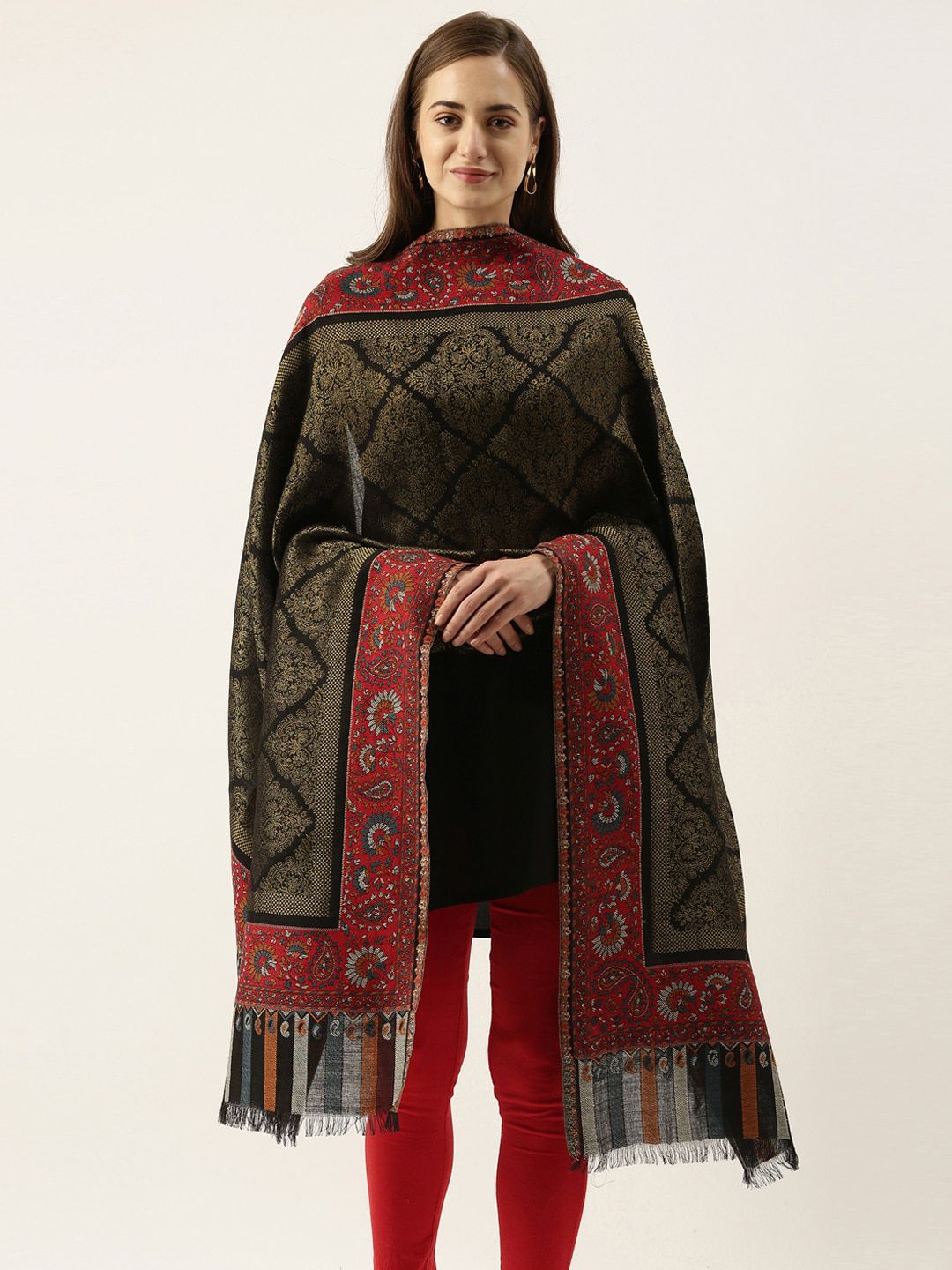 Pashmoda Women Black Kaani Woven Design Shawl Price in India