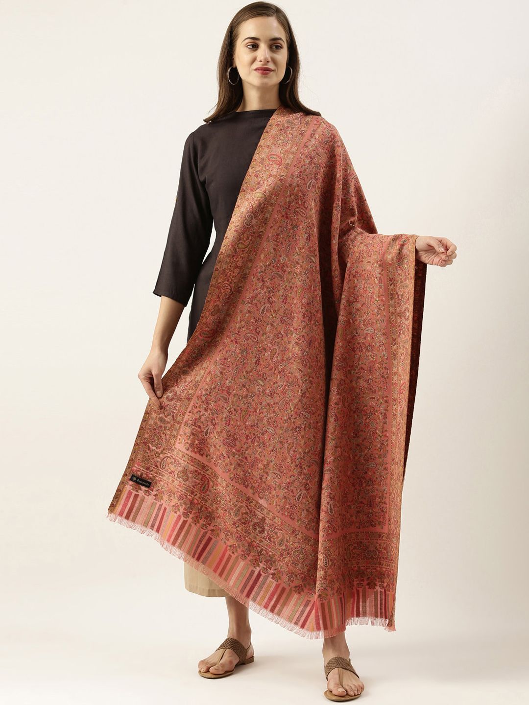 Pashmoda Women Peach Kaani Woven Design Shawl Price in India