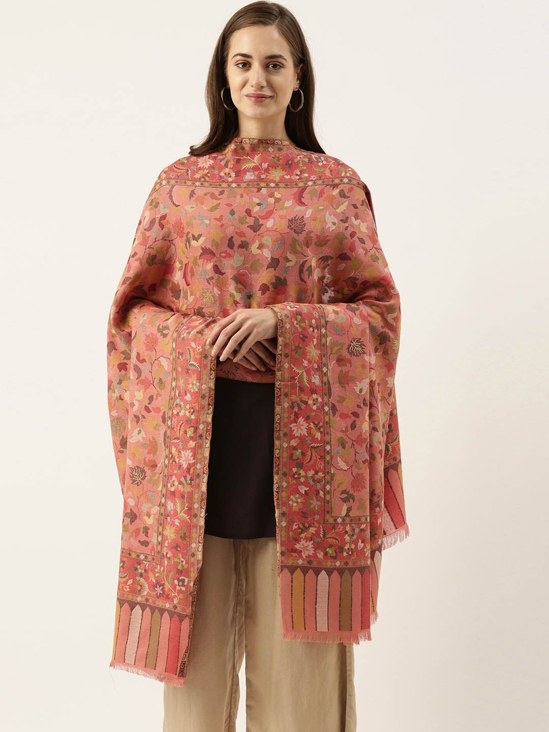 Pashmoda Women Peach Kaani Woven Design Shawl Price in India