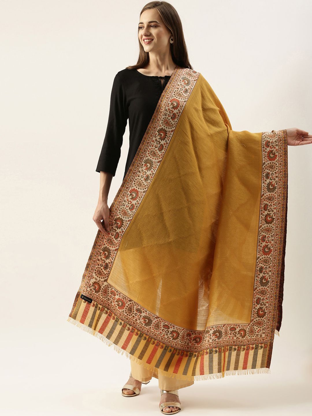 Pashmoda Women Yellow Kaani Woven Shawl Price in India