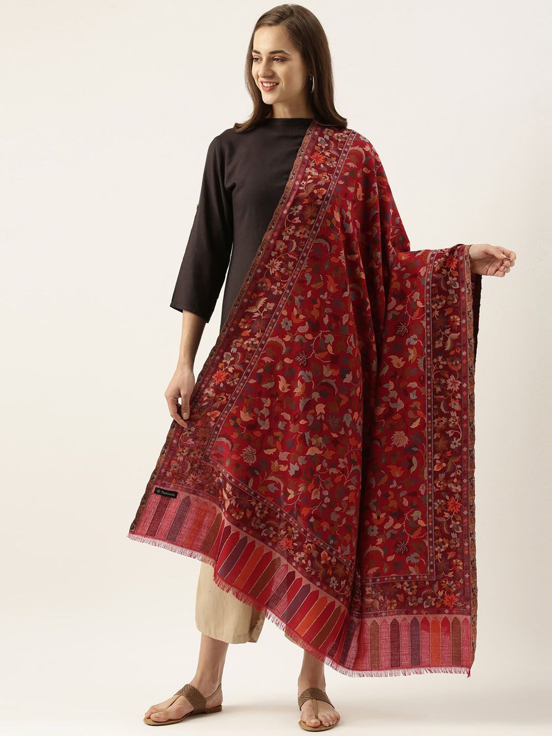 Pashmoda Womens Red Kaani Woven Design Shawl Price in India