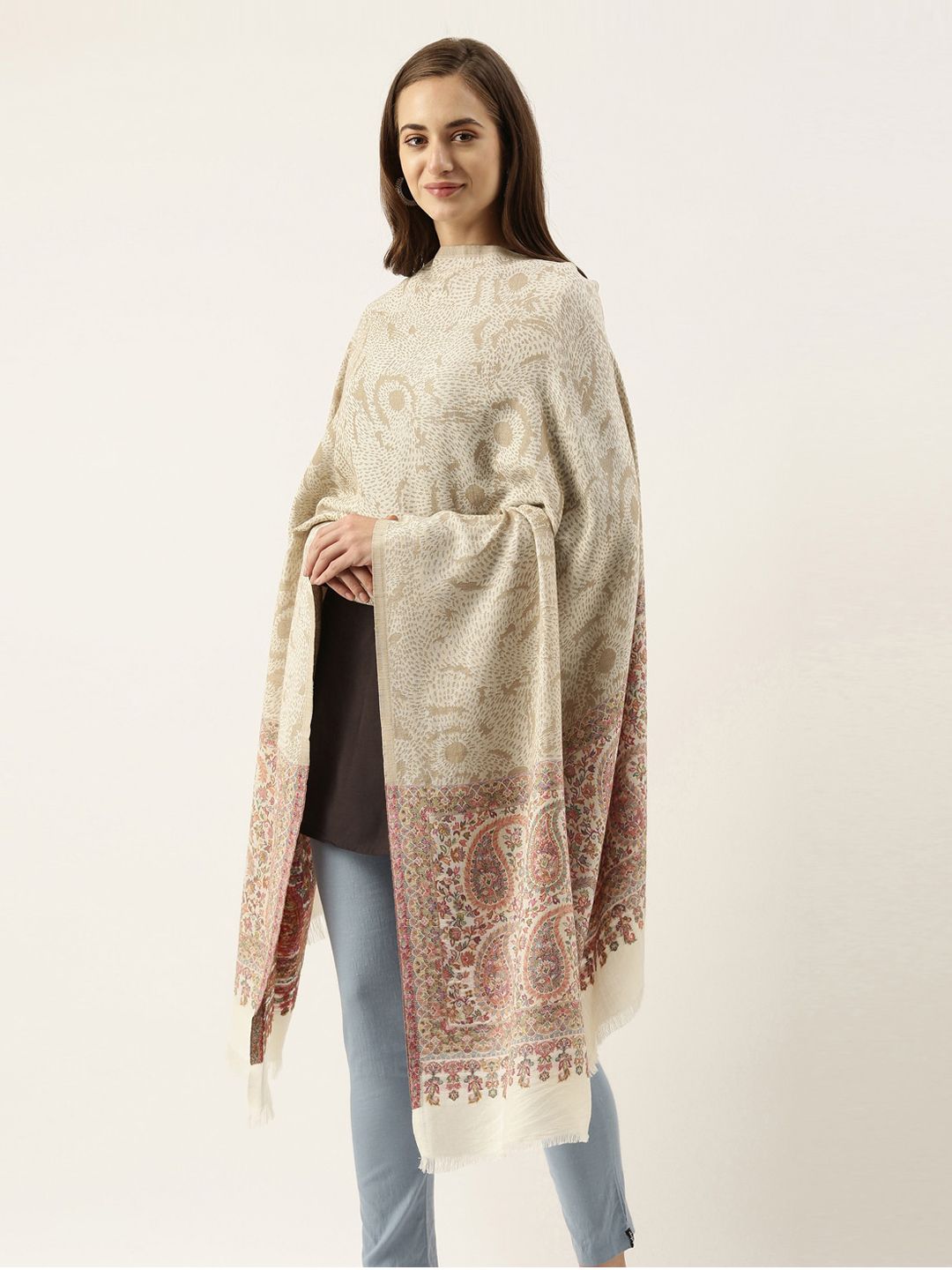 Pashmoda Women White Kaani Woven Design Shawl Price in India