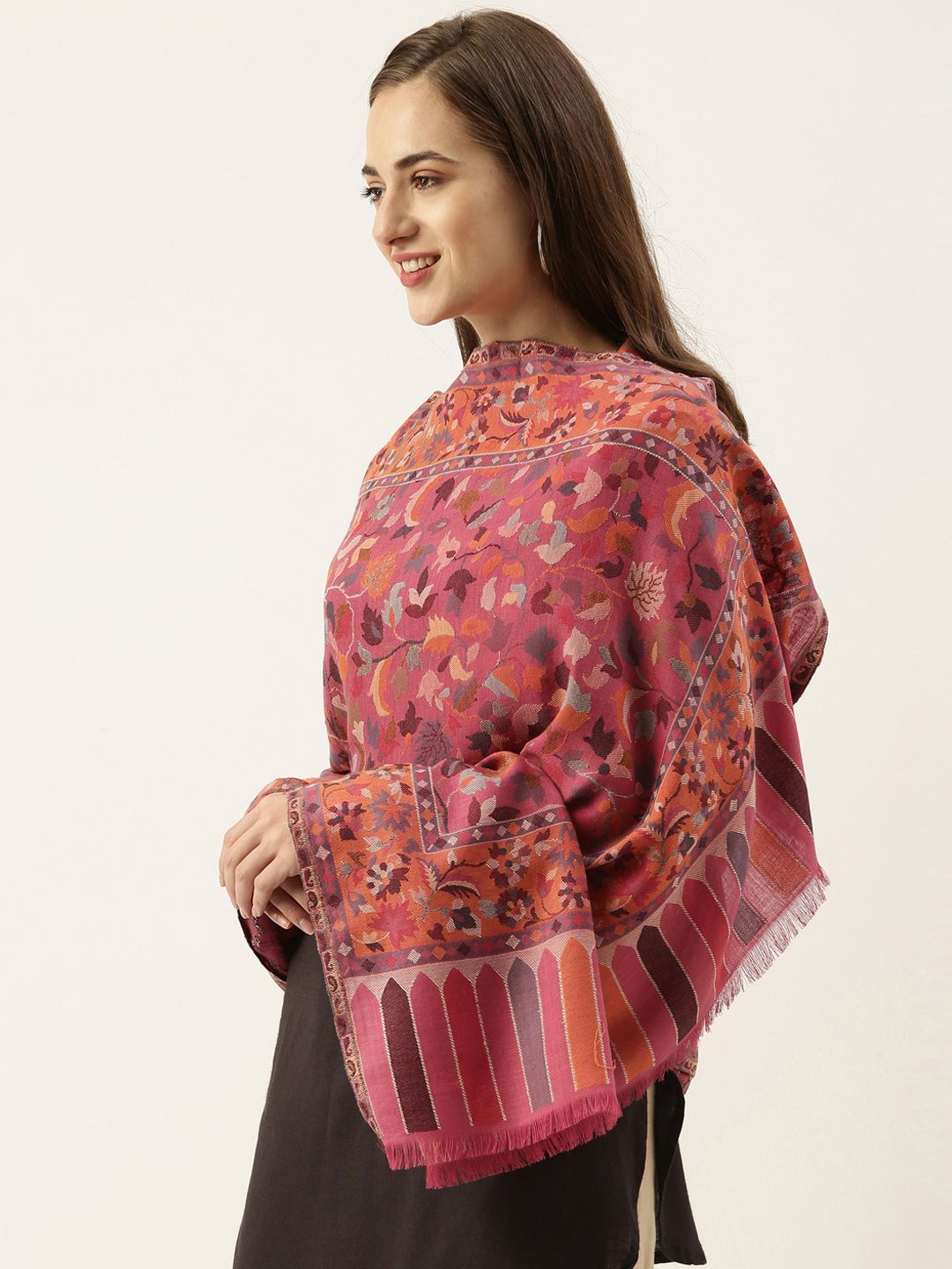 Pashmoda Women Pink Kaani Woven Design Shawl Price in India