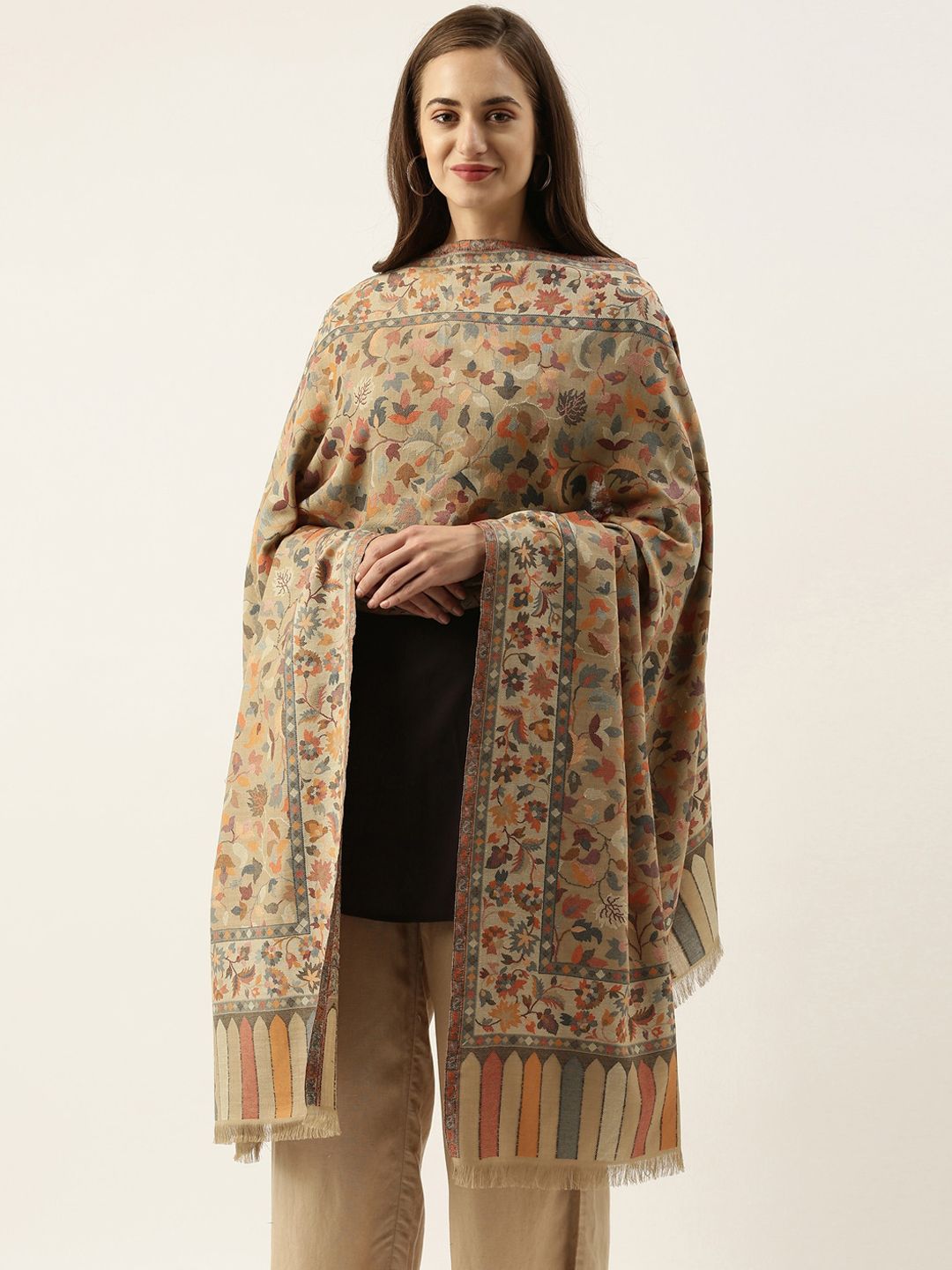 Pashmoda Womens Beige Kaani Woven Design Shawl Price in India