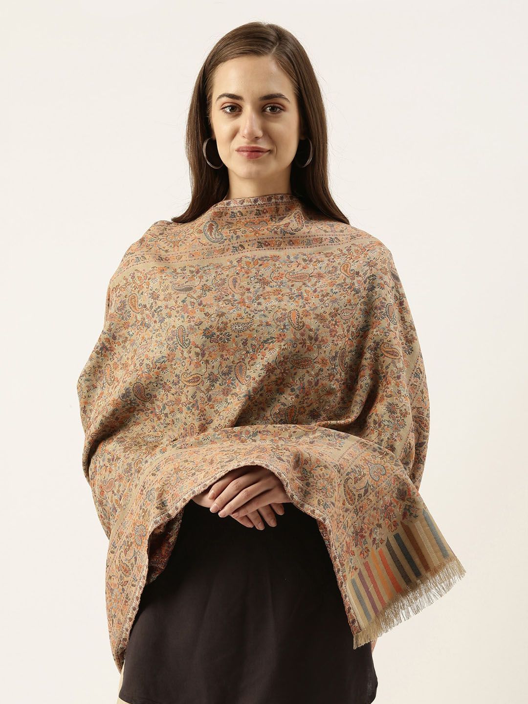 Pashmoda Women Beige Kaani Woven Design Shawl Price in India