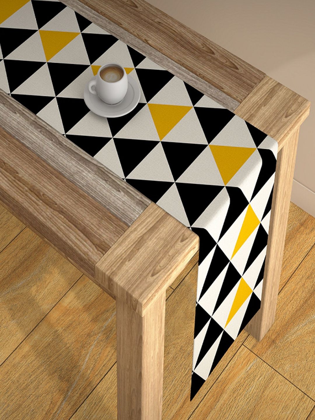 AEROHAVEN Black & Yellow Geometric Printed Rectangular Table Runner Price in India