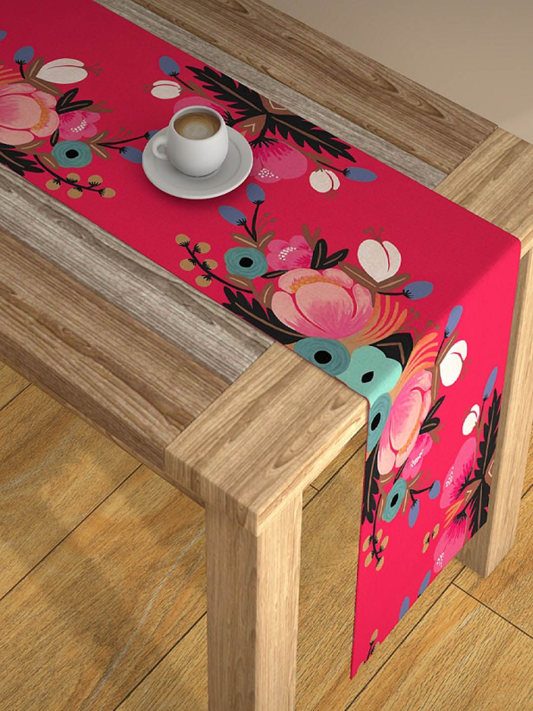 AEROHAVEN Red & Pink Printed Floral Table Runner Price in India