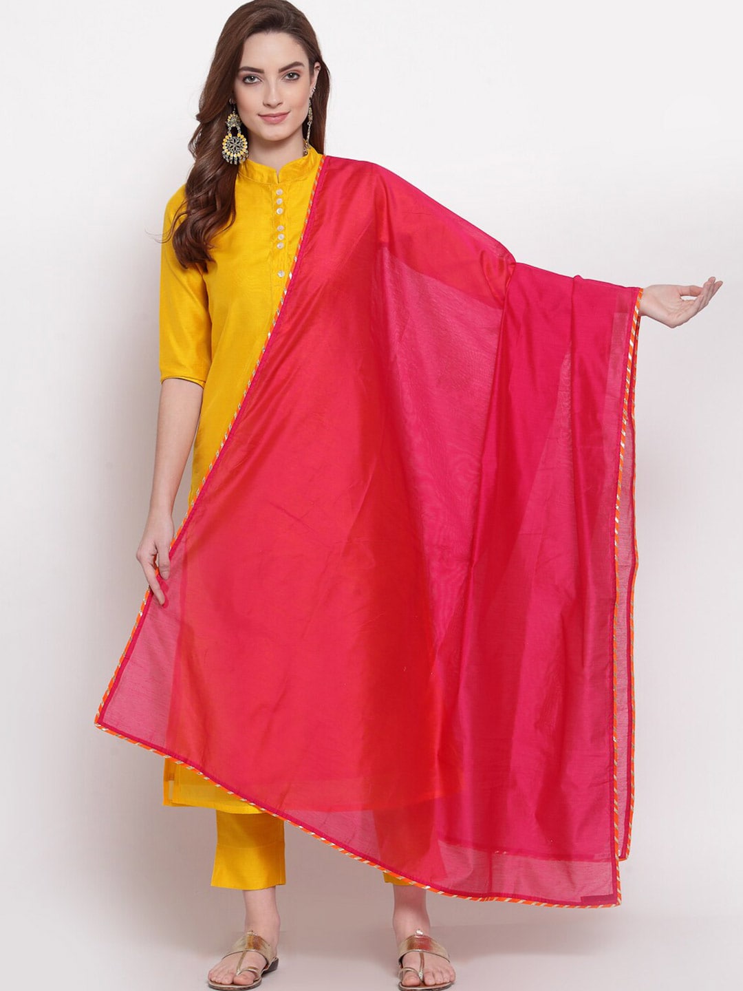 Desi Weavess Magenta & Pink Art Silk Dupatta Price in India