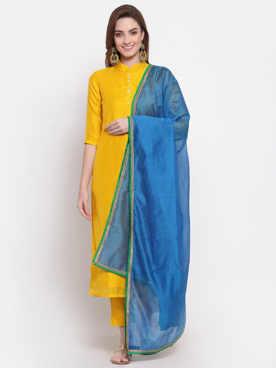 Desi Weavess Blue & Green Art Silk Dupatta Price in India