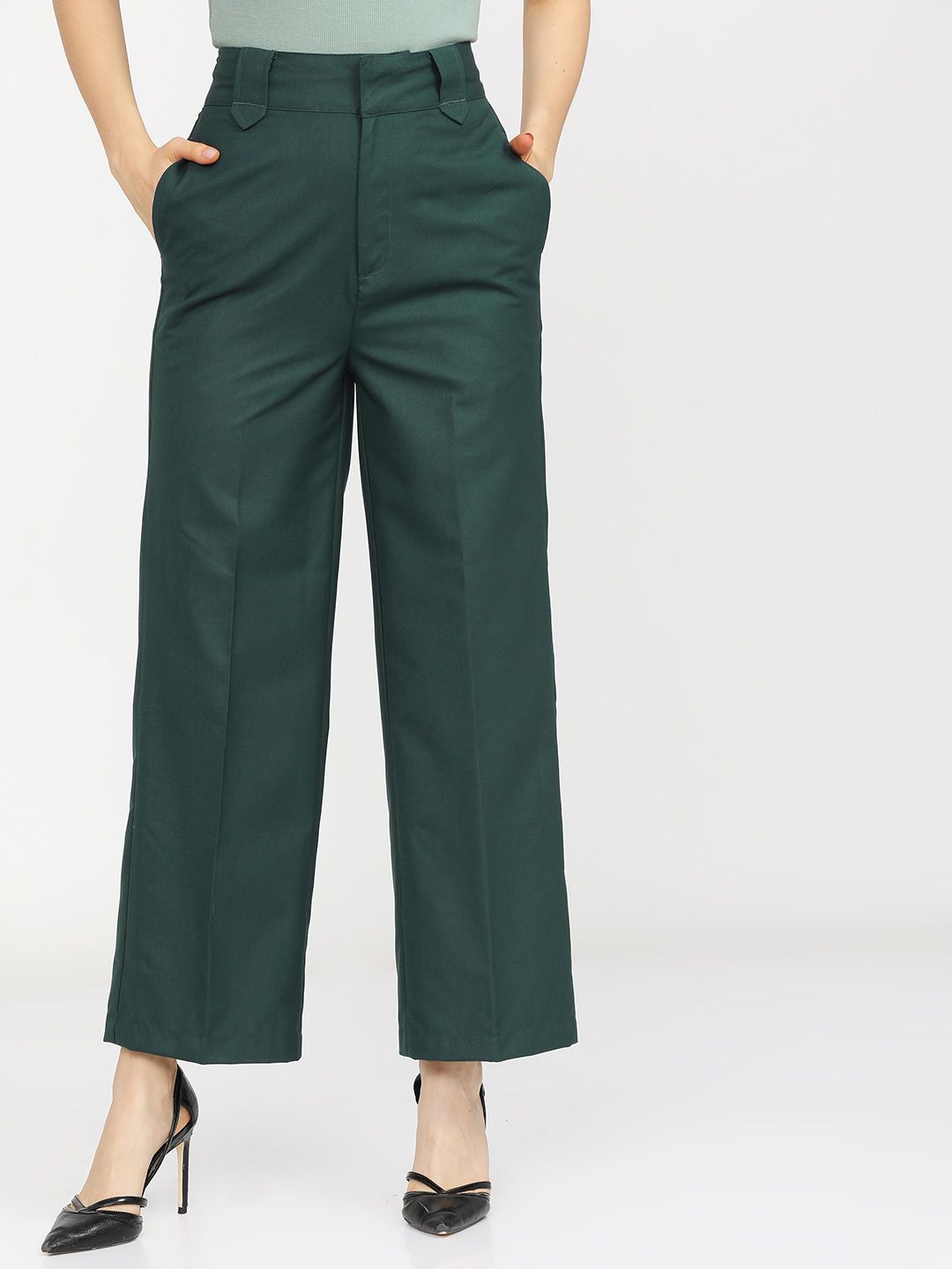 Tokyo Talkies Women Green Flared Parallel Trousers Price in India