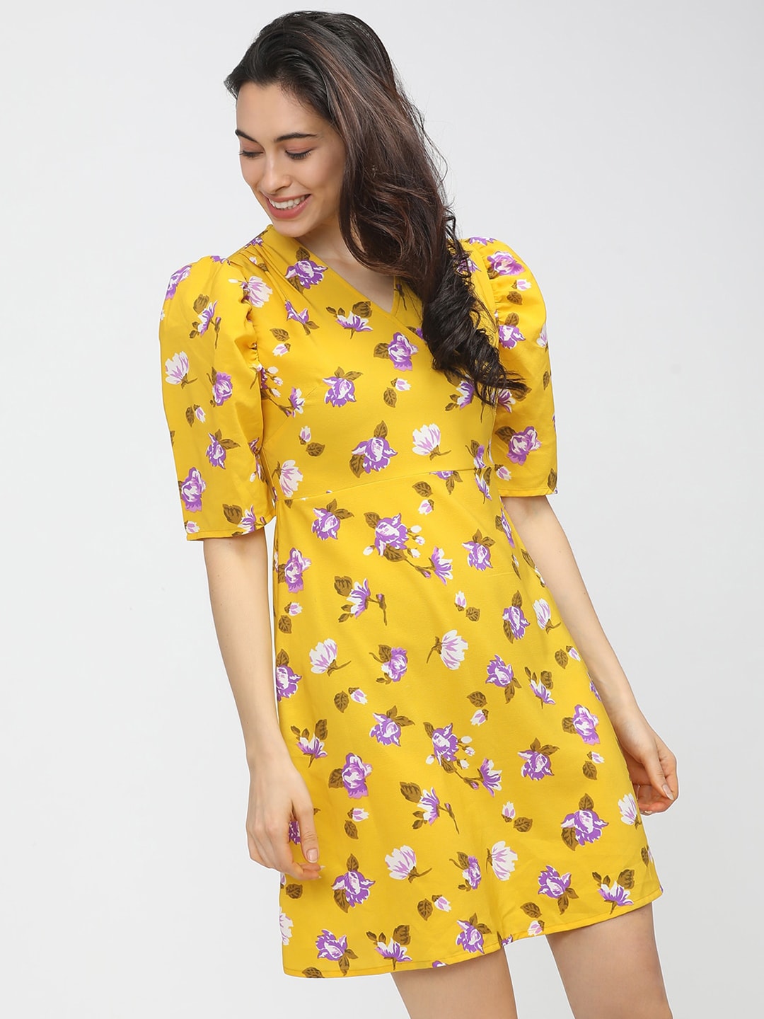Tokyo Talkies Yellow & Purple Floral Dress Price in India