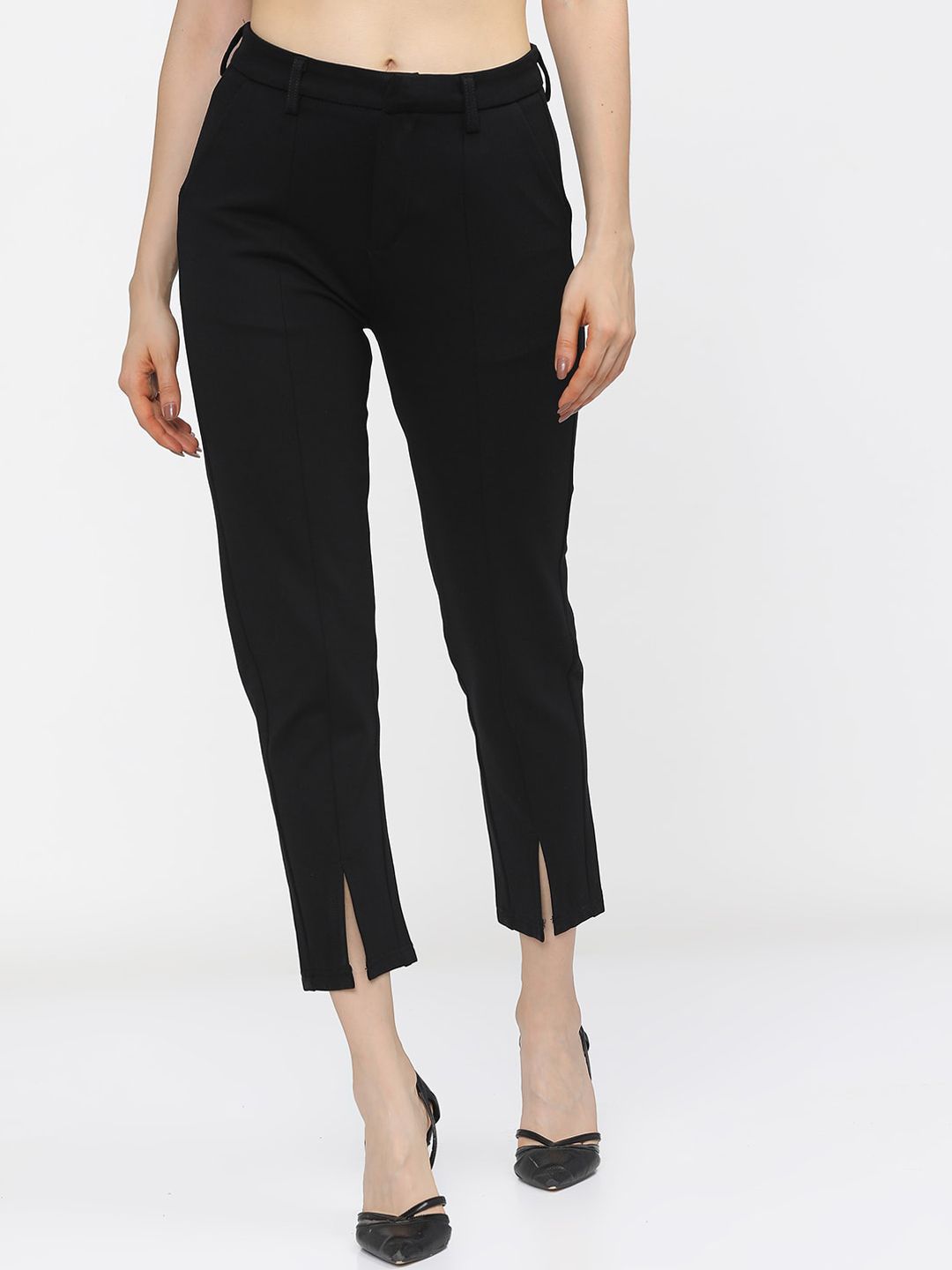 Tokyo Talkies Women Black Solid Slim Fit Trousers Price in India