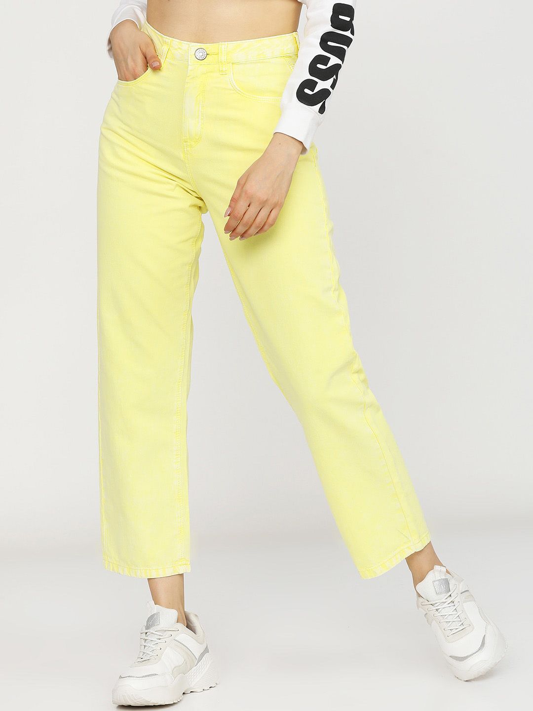 Tokyo Talkies Women Yellow Cotton Wide Leg Stretchable Jeans Price in India