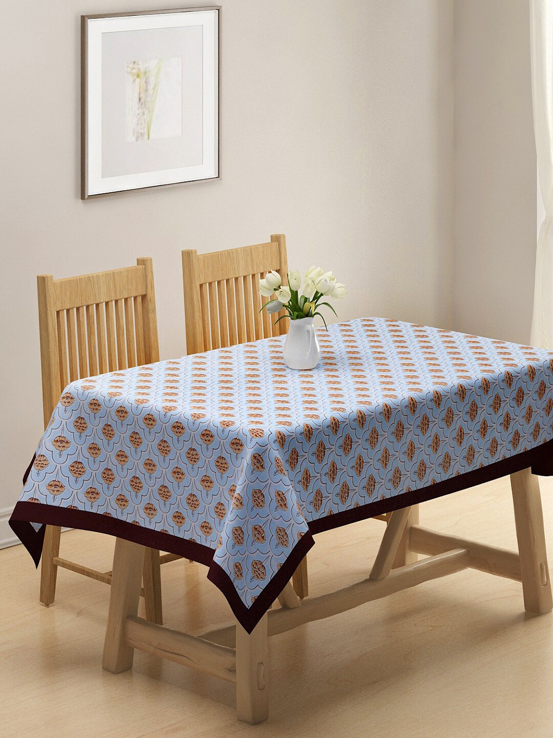 Rajasthan Decor Blue 6 Seater Cotton Printed Table Cover Price in India