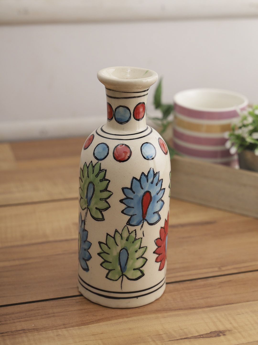 Aapno Rajasthan White & Blue Printed Ceramic Vase Price in India