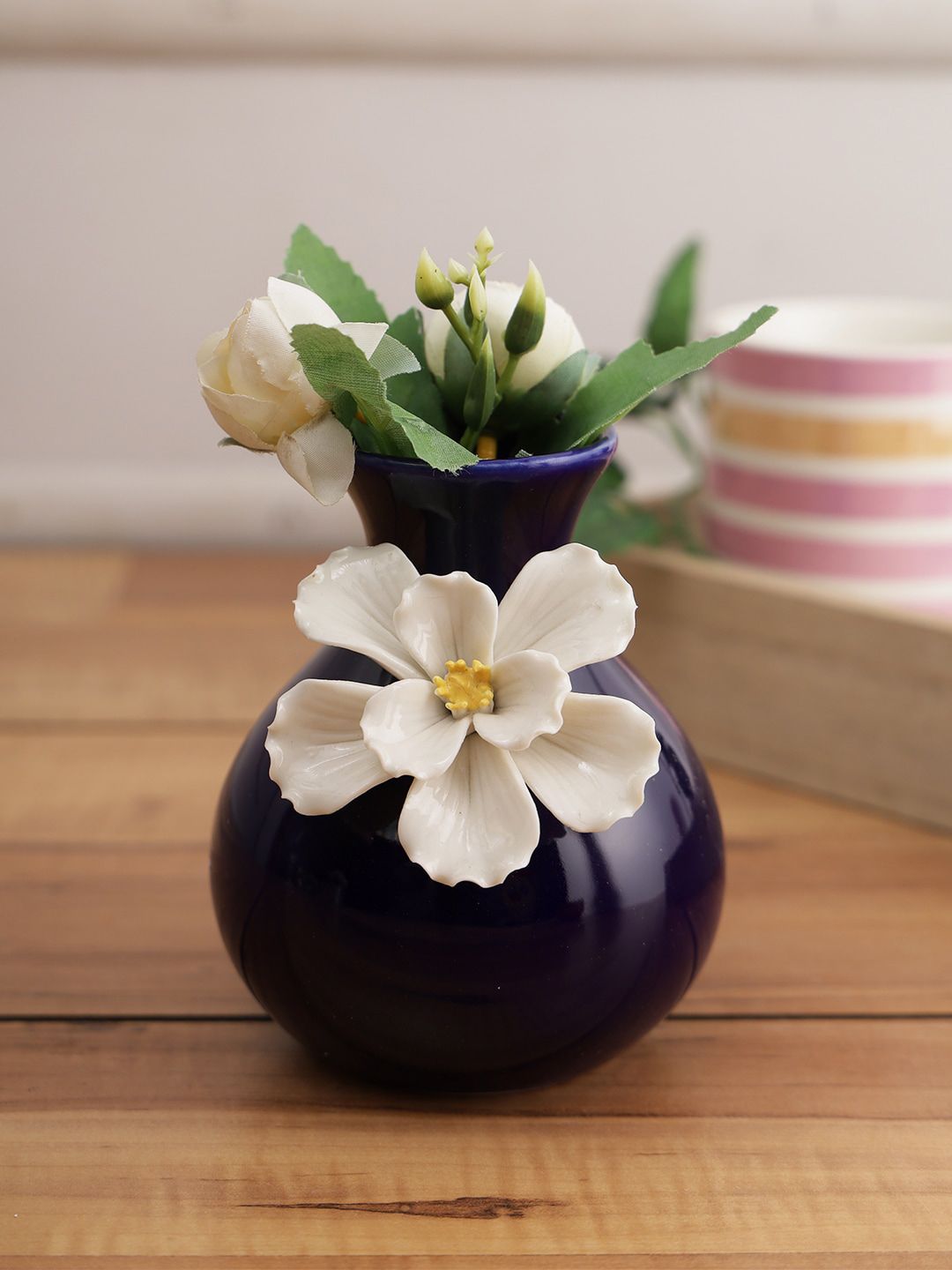 TAYHAA Blue & White Patterned Ceramic Flower Vase Price in India