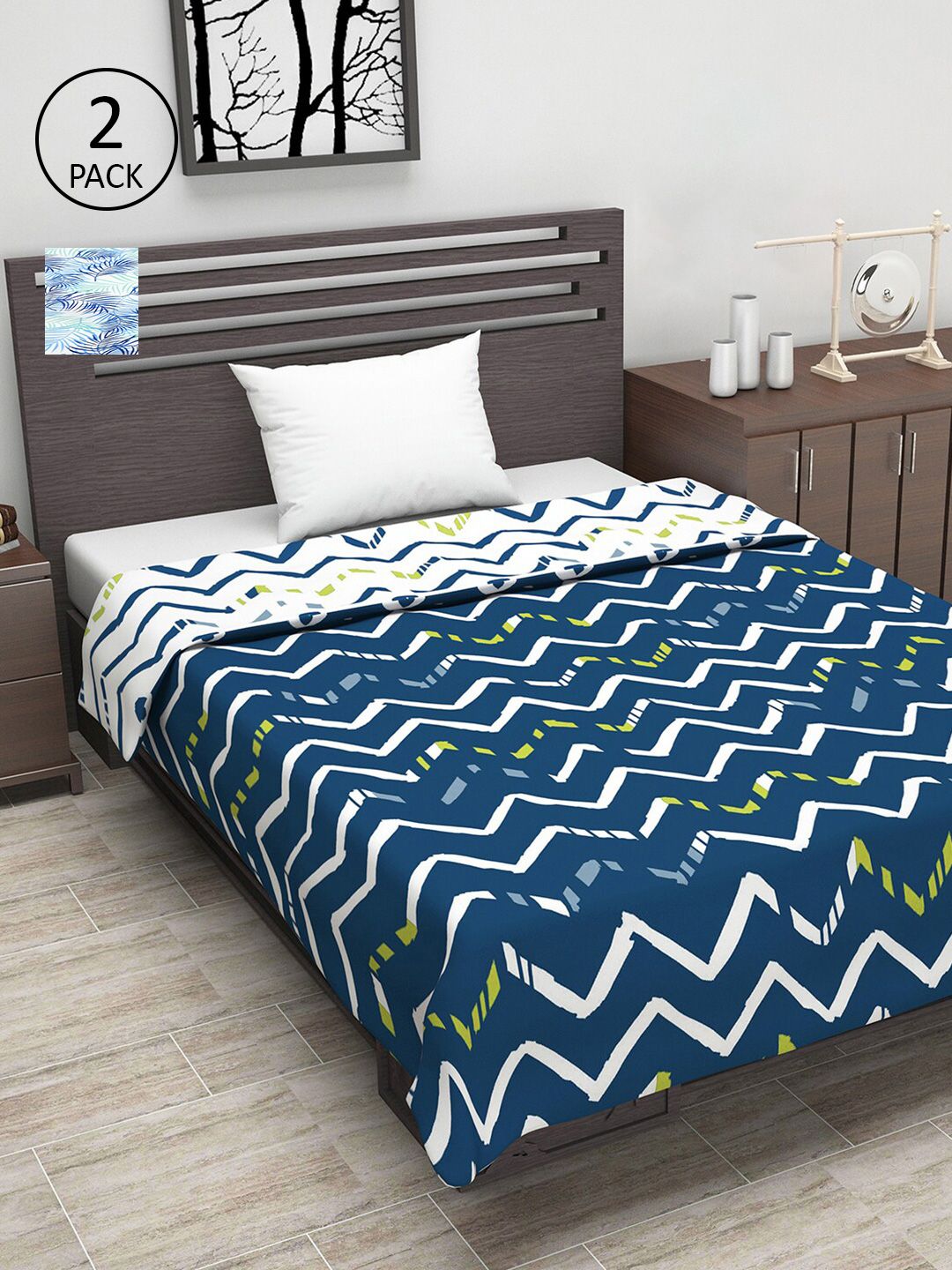 Divine Casa Navy Blue & White Set of 2 Geometric Mild Winter 120 GSM Single Bed Dohar Price in India