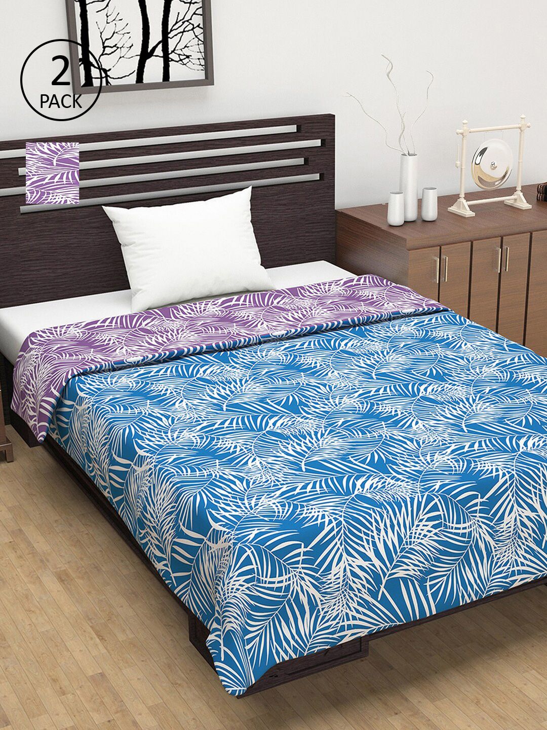 Divine Casa Pack Of 2 Purple & Blue Floral Mild Winter 120 GSM Single Bed Dohars Price in India