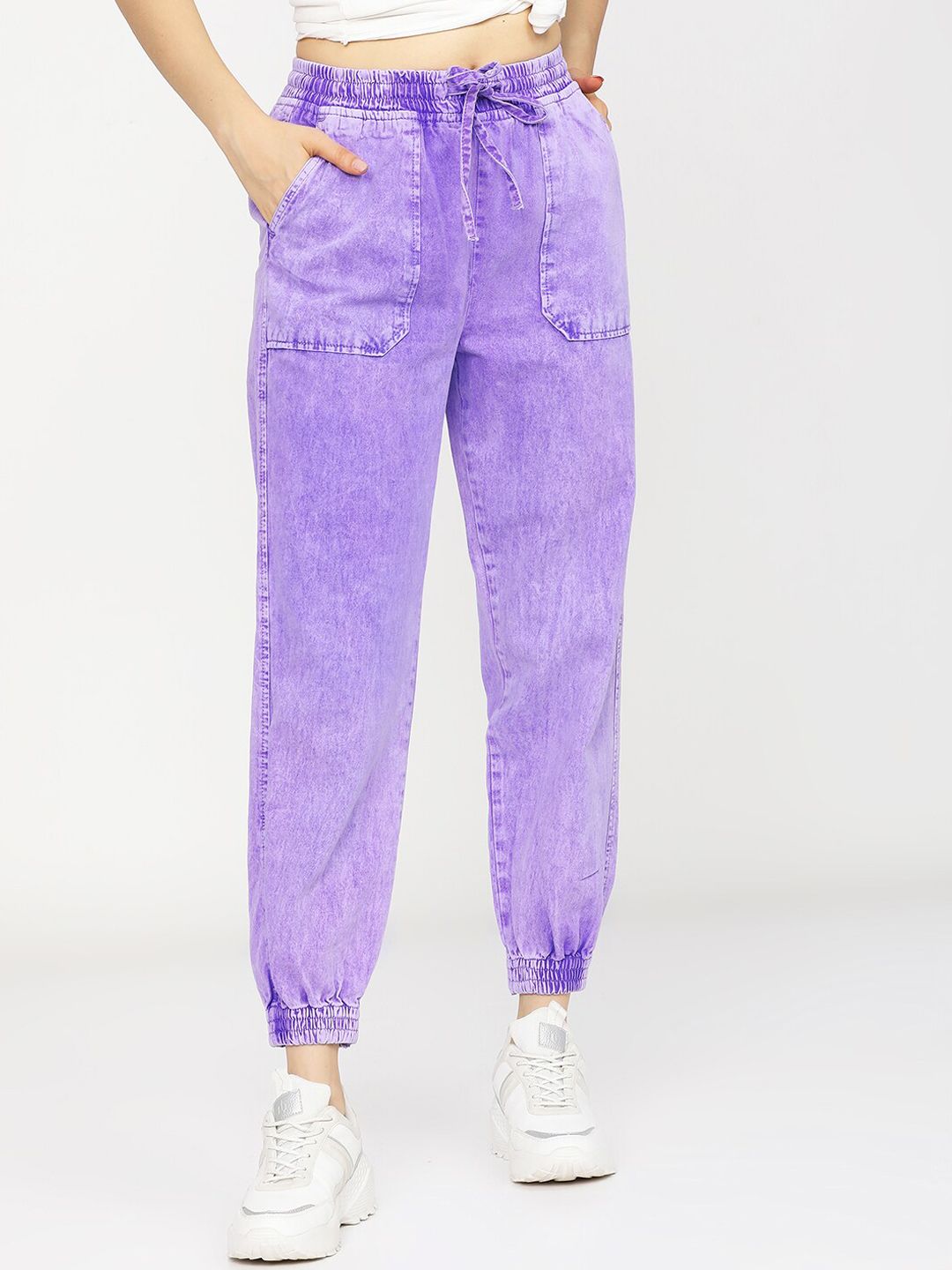 Tokyo Talkies Women Violet Low Distress Heavy Fade Stretchable Jogger Jeans Price in India