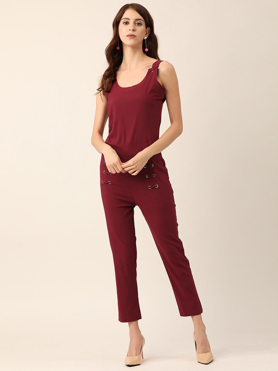 V2 Value & Variety Women Maroon Solid Jumpsuit Price in India