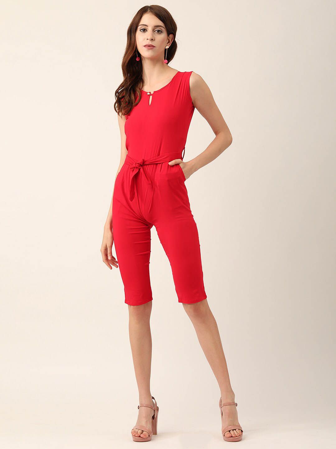 V2 Value & Variety Red Cotton Capri Jumpsuit Price in India