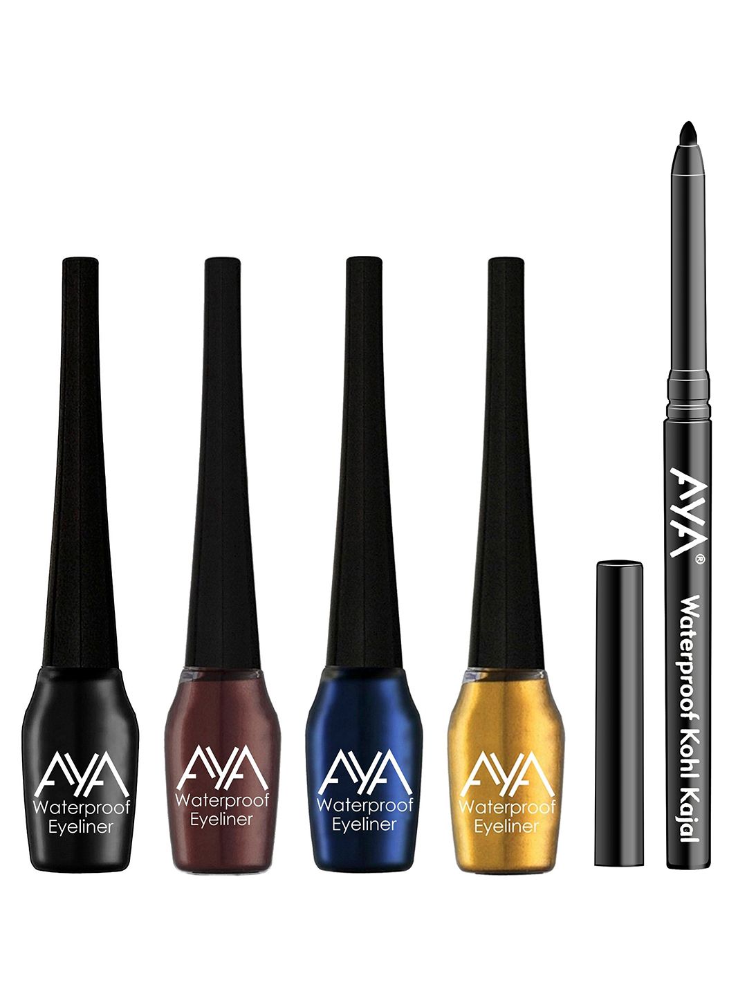 AYA Women Black Set of 4 Waterproof Liquid Eyeliner & 1 Kohl Kajal Price in India