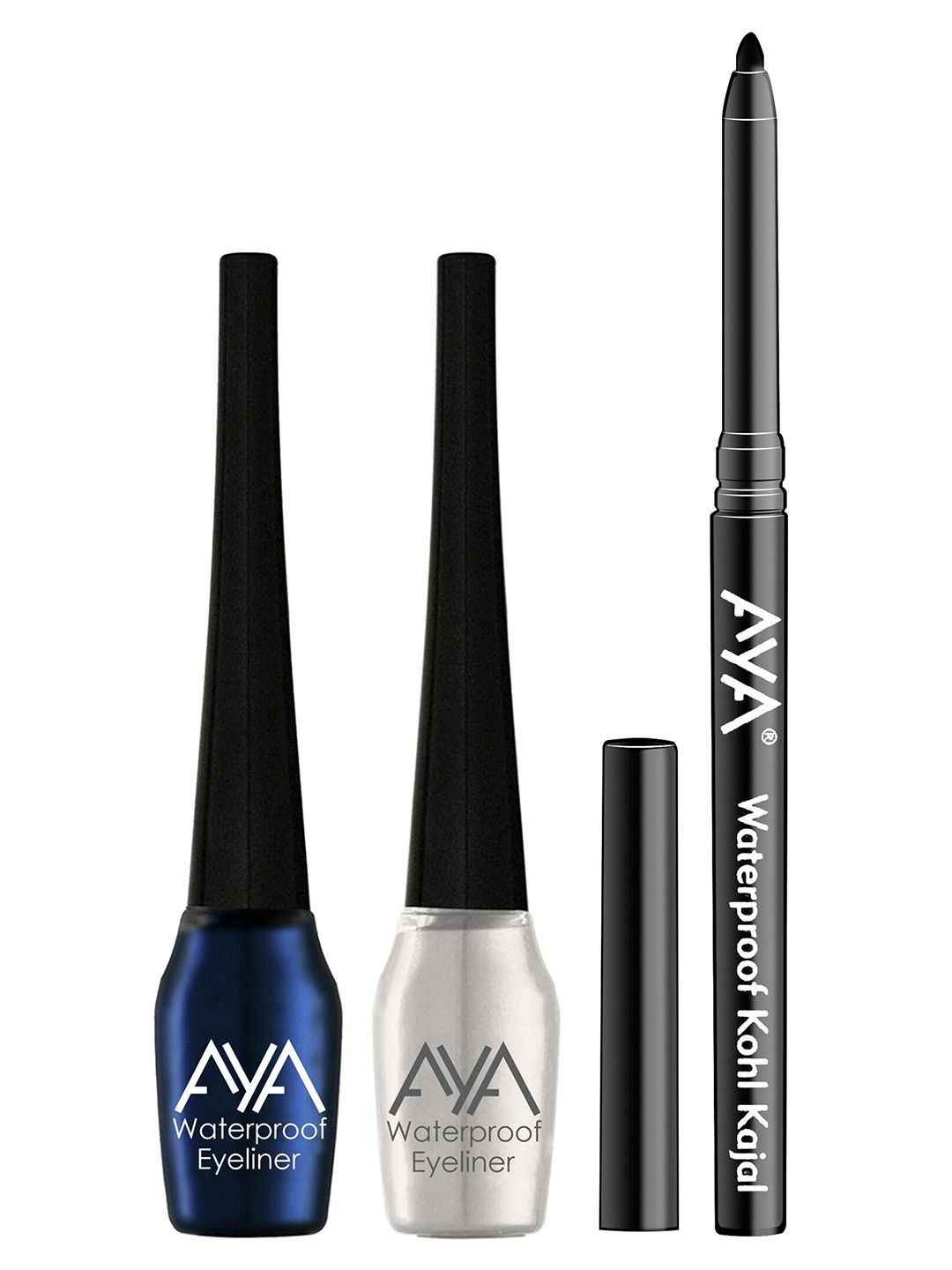 AYA Waterproof Liquid Eyeliner & Set of 2 Jet black Waterproof Kajal 5 ml each Price in India