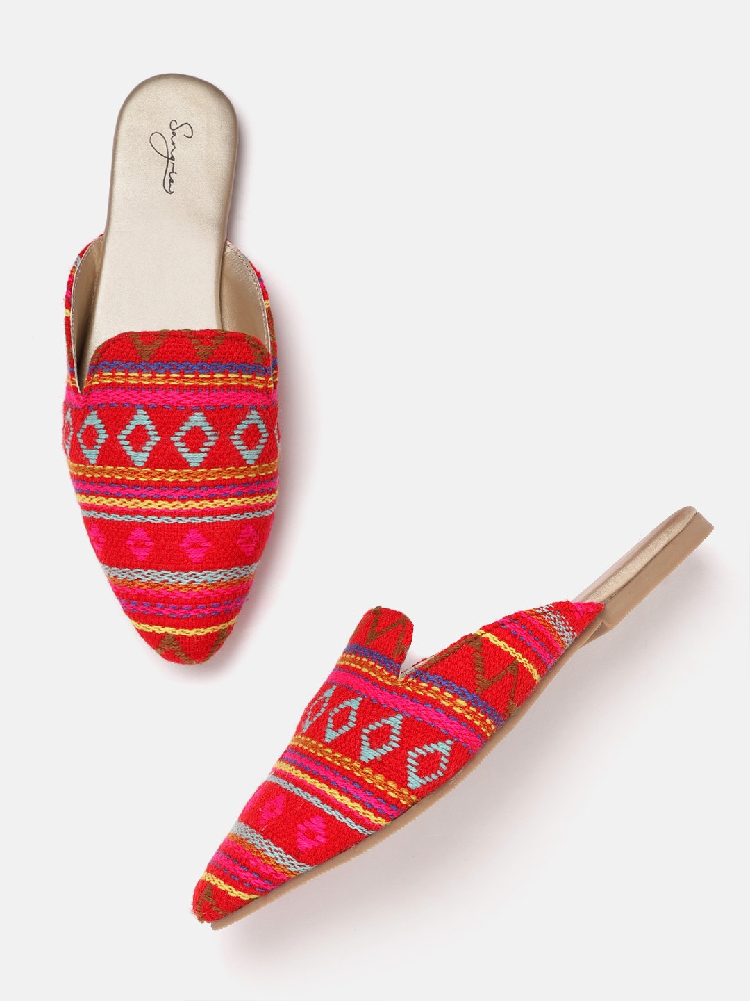 Sangria Women Red & Pink Woven Design Mules Price in India
