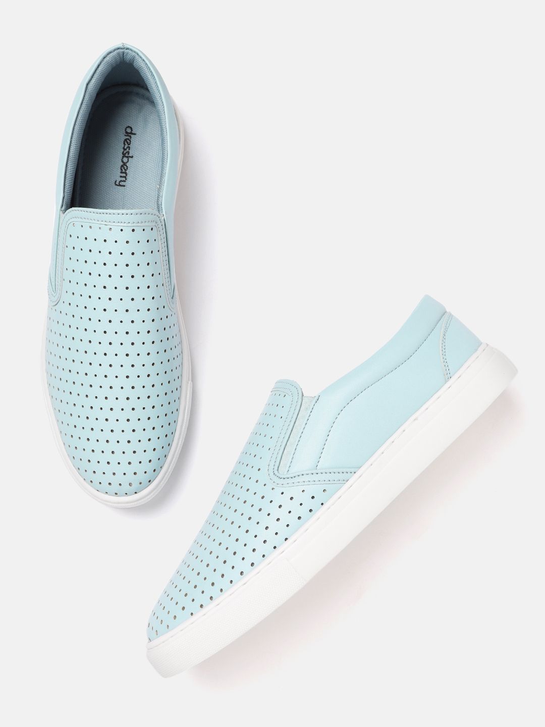 DressBerry Women Blue Perforated Slip-On Sneakers Price in India