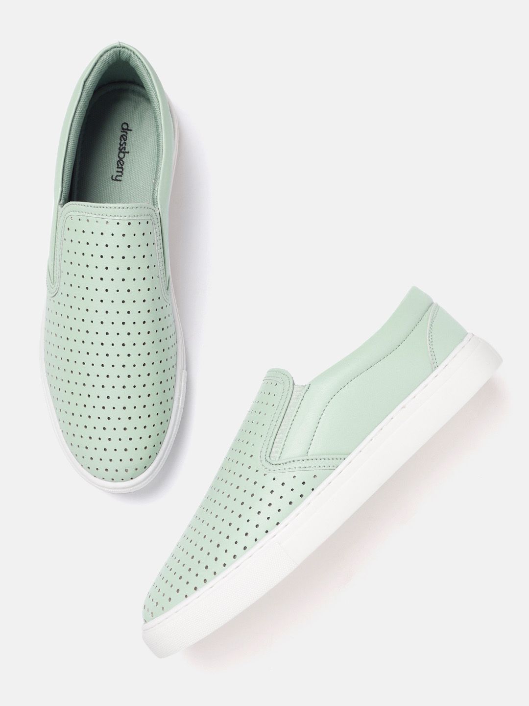 DressBerry Women Mint Green Perforated Slip-On Sneakers Price in India
