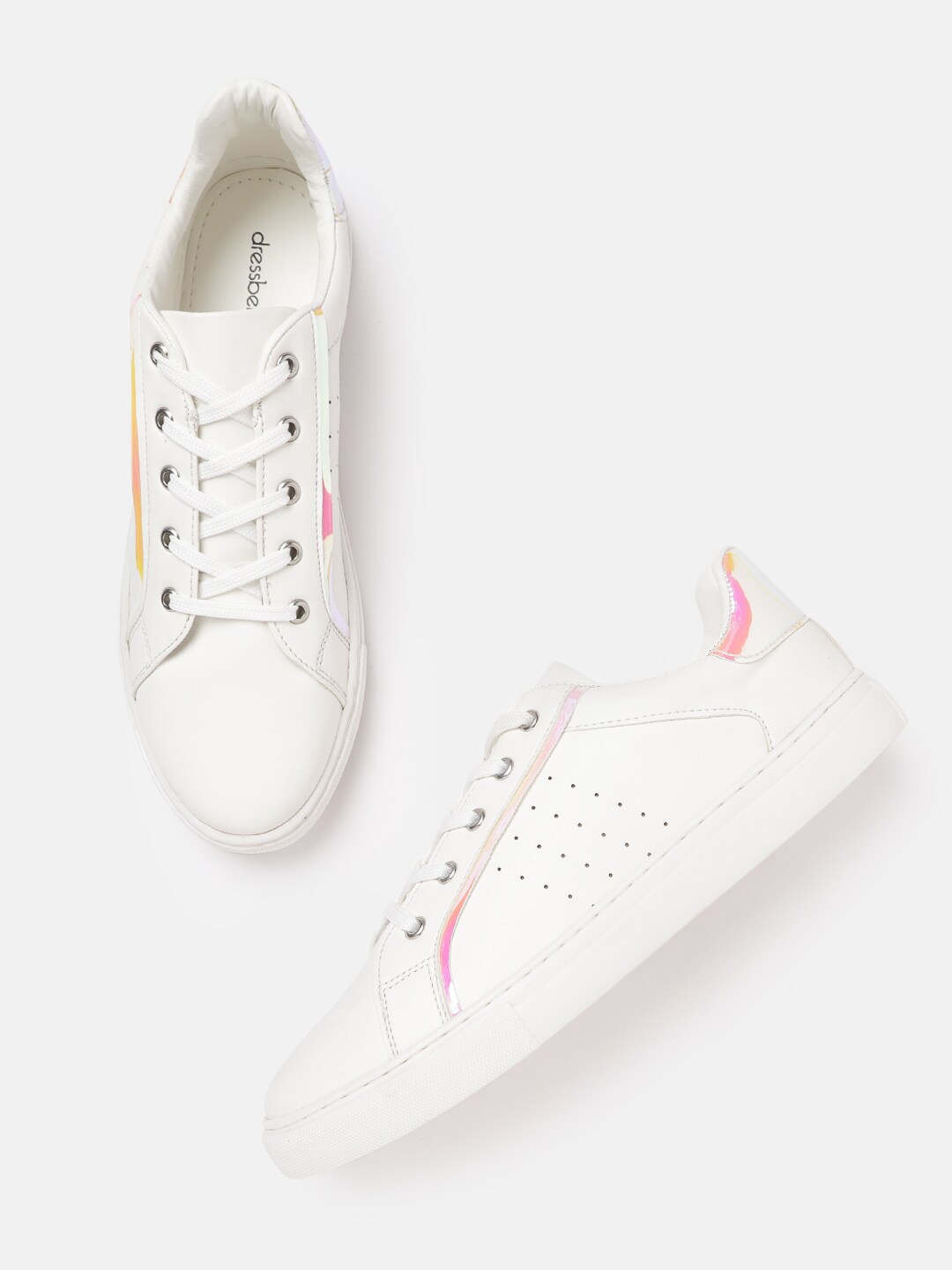 DressBerry Women White Solid Sneakers with Perforated Detail Price in India