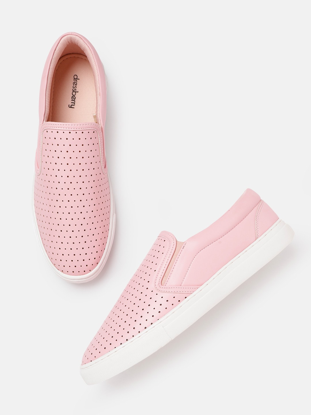 DressBerry Women Pink Perforated Slip-On Sneakers Price in India