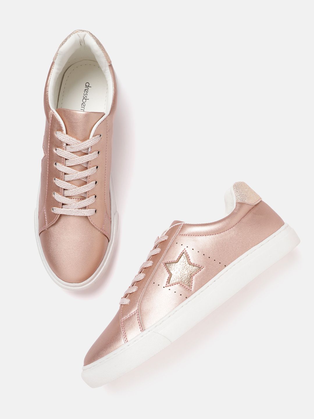 DressBerry Women Rose Gold-Toned Solid Sneakers Price in India