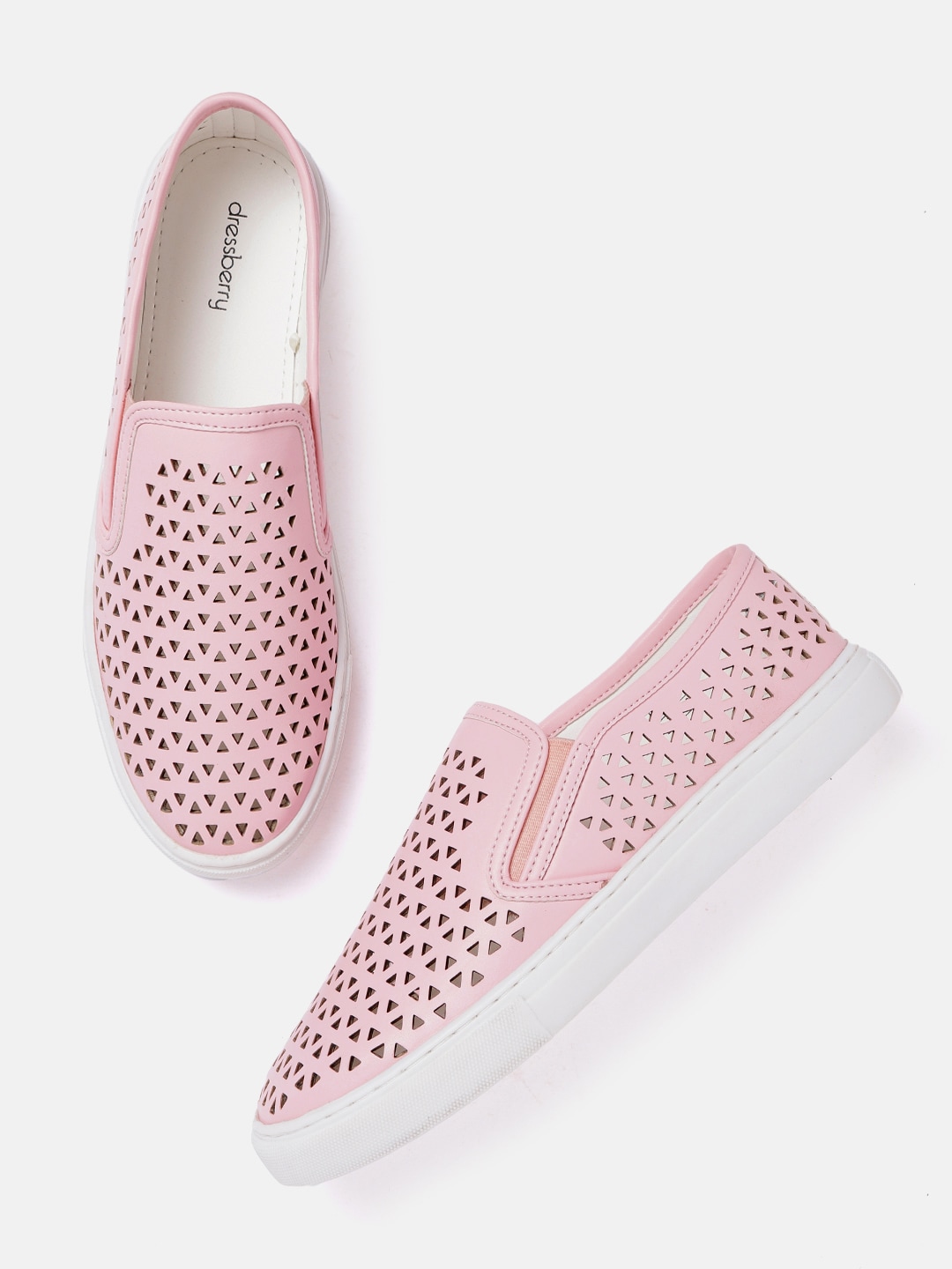 DressBerry Women Peach-Coloured Laser-Cut Slip-On Sneakers Price in India