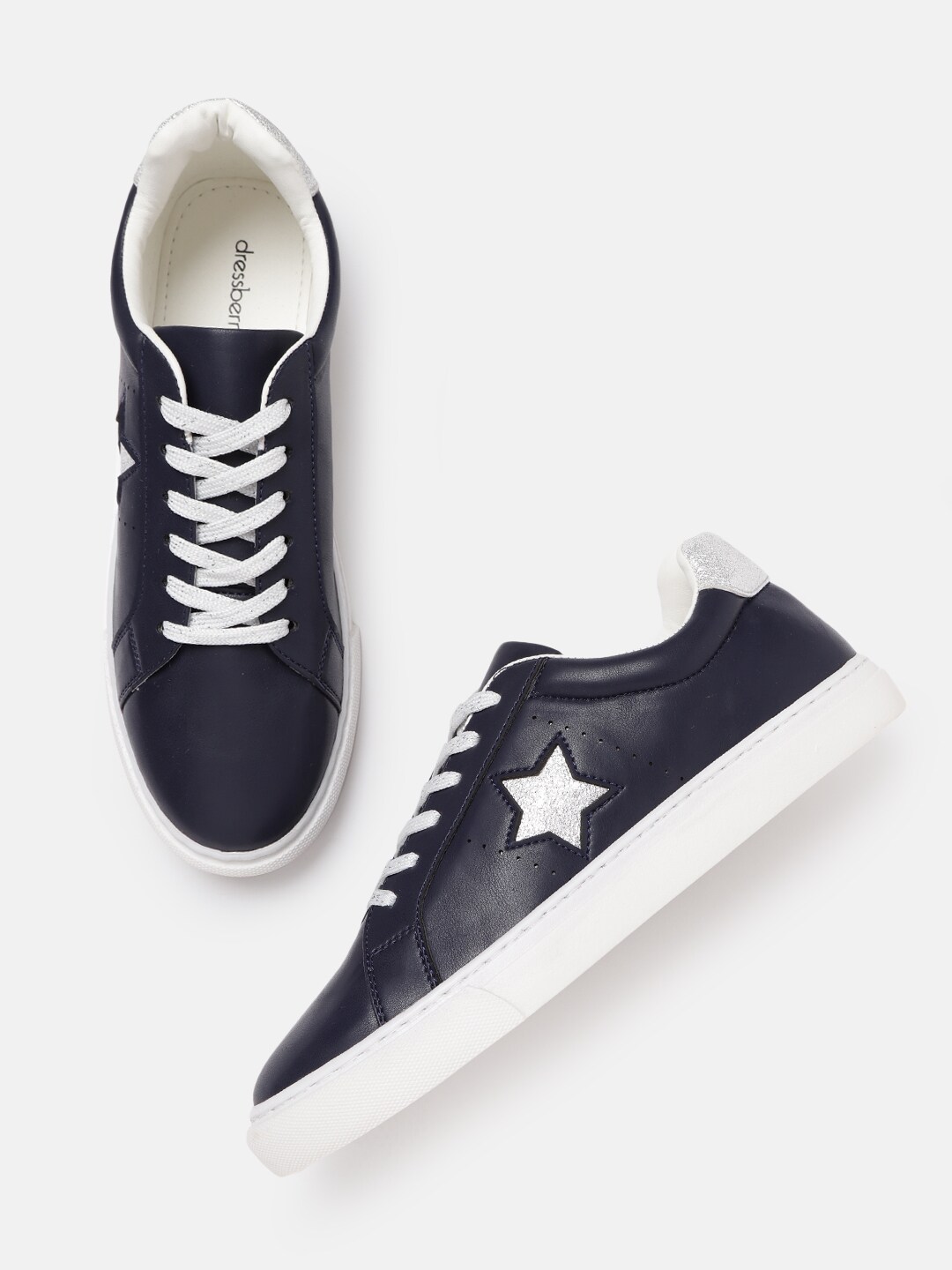 DressBerry Women Navy Blue & Silver-Toned Solid Sneakers Price in India