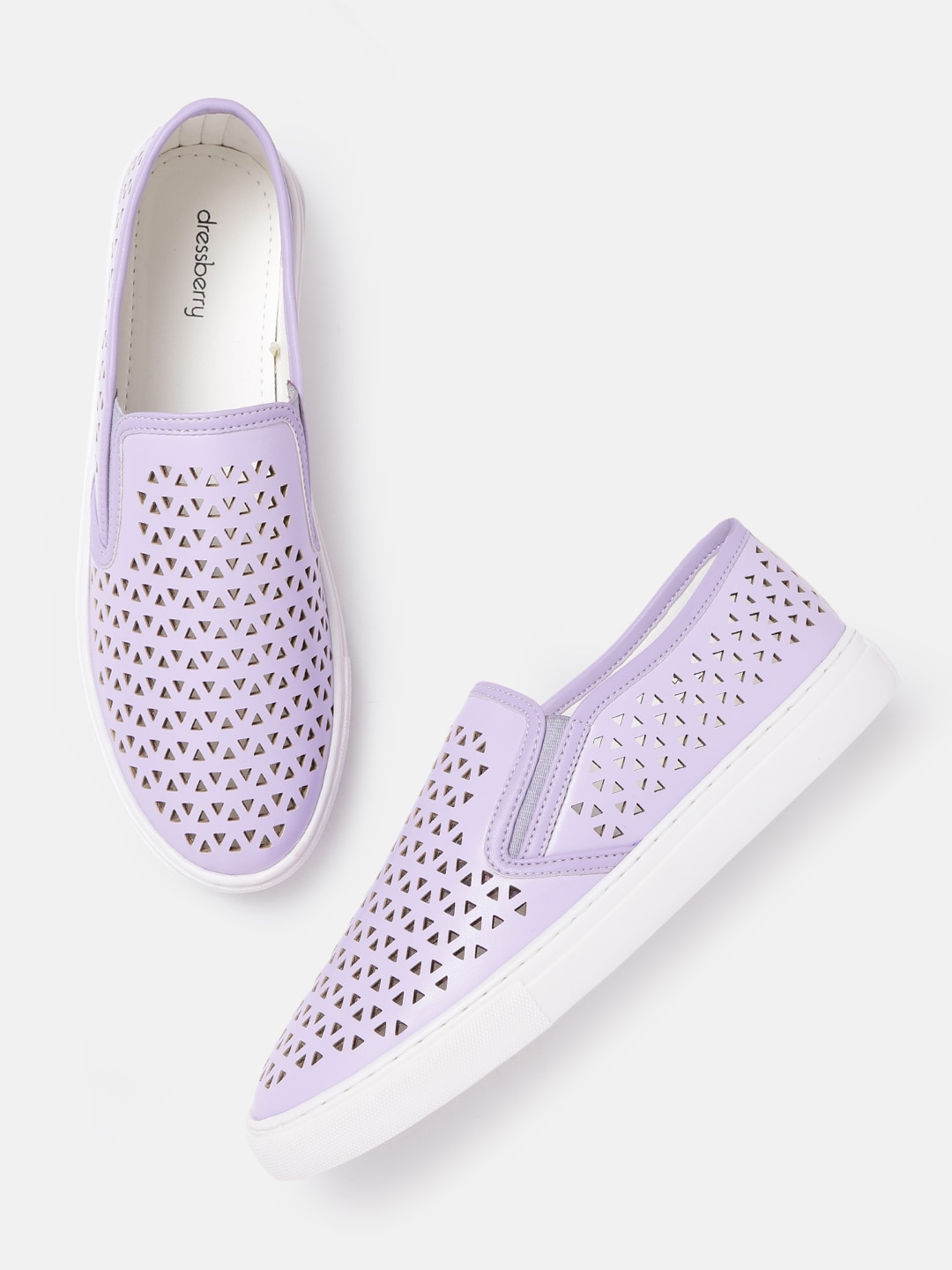 DressBerry Women Lavender Laser-Cut Slip-On Sneakers Price in India