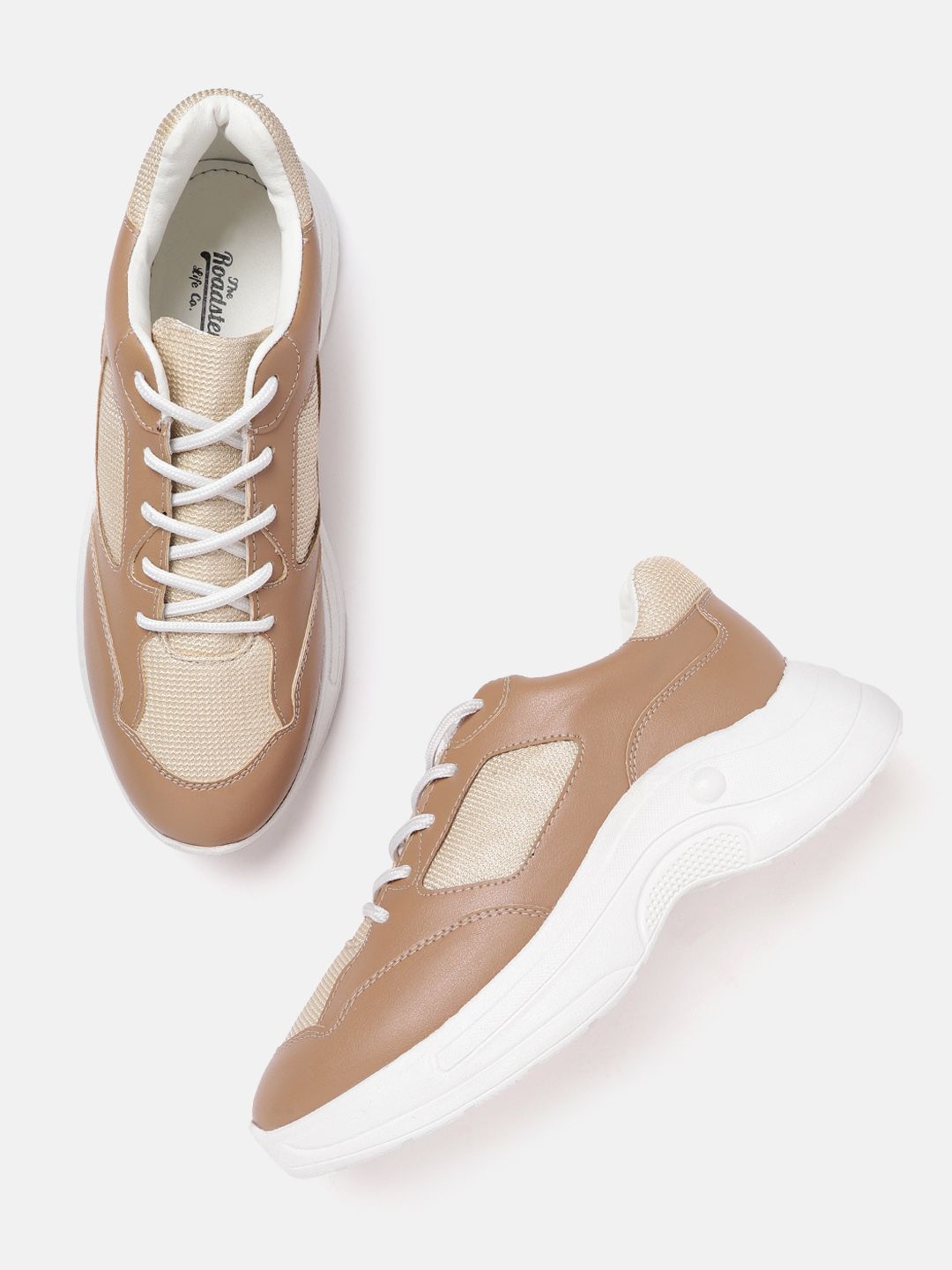 Roadster Women Beige & Cream-Coloured Colourblocked Chunky Sneakers Price in India