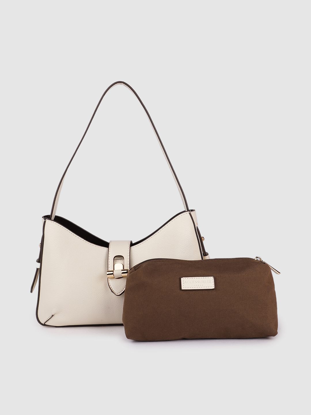 Accessorize Cream-Coloured Talia Baguette Shoulder Bag with Pouch Price in India