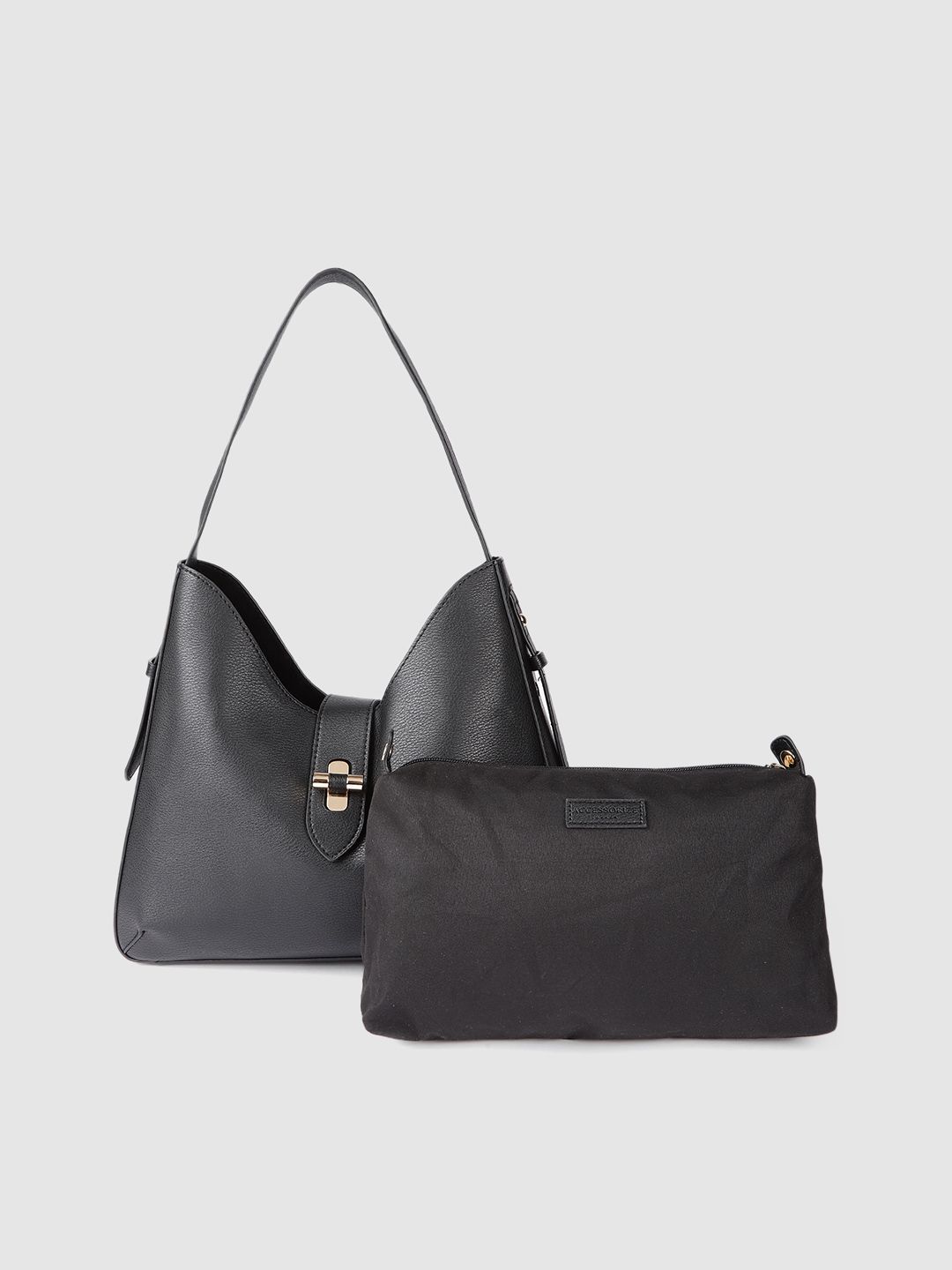 Accessorize Black Solid Hobo Bag Price in India